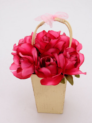  Dekoratif Çiçek Sepette 7'li Fransız Gül - Pembe