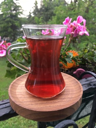  Ahşap Altlıklı Kulplu Çay bardağı