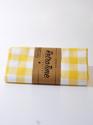  Kareli Piknik Masa ve Yer Örtüsü Retro Sarı 160X160